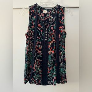 Bila Floral Navy Blue Lace Sleeveless Top Size M